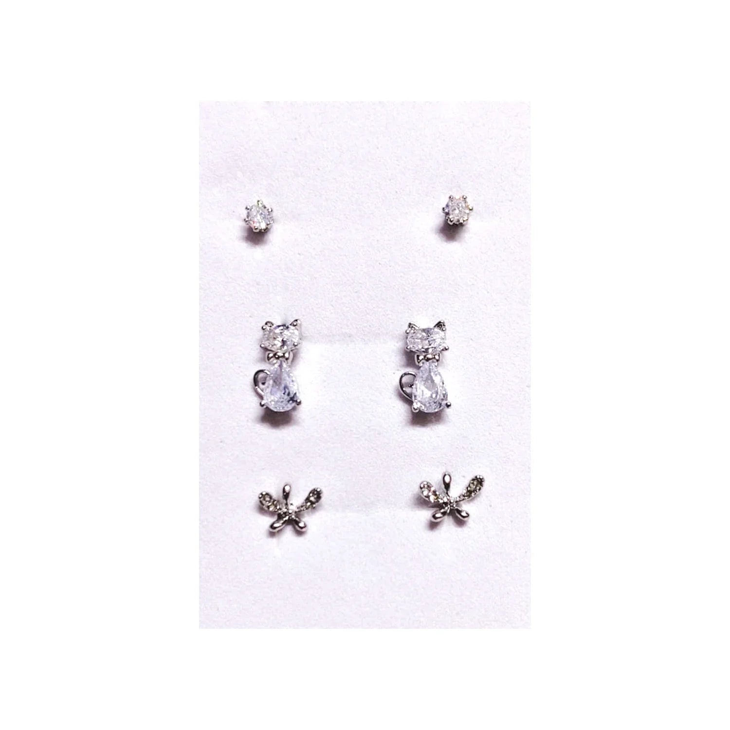 Silver Stainless Steel Korean Style Stud Earrings 3 Pairs - 107