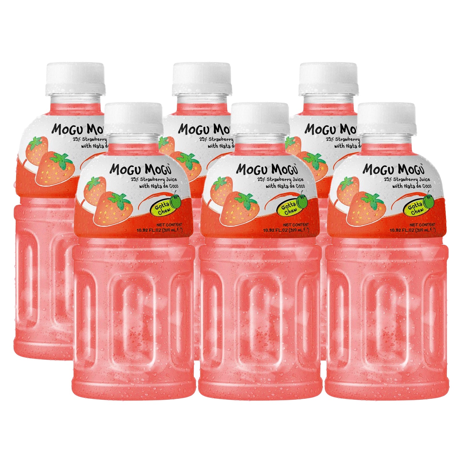 Mogu Mogu Strawberry Juice With Nata De Coco - 320ml × 6Pcs