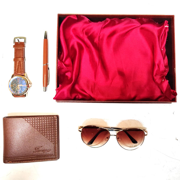 Professional Gift Set With Pen Sunglass Wallet Watch - Gold