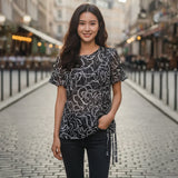 Women's Swirl Print Short Sleeve Tie-Waist Top - 99A