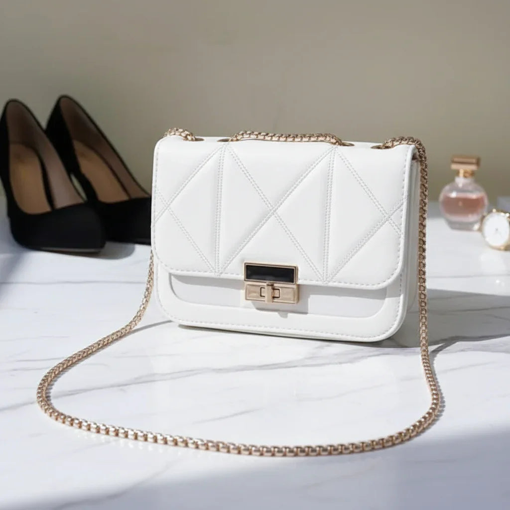 Women's Quilted Crossbody Bag with Gold Chain Strap - B101
