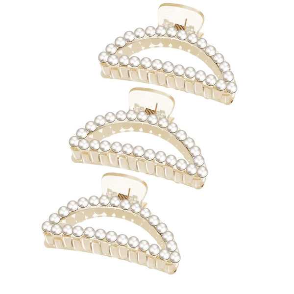 Large Pearl Jaw Clamp Hair Claw Clips - 3 Pcs (C103)