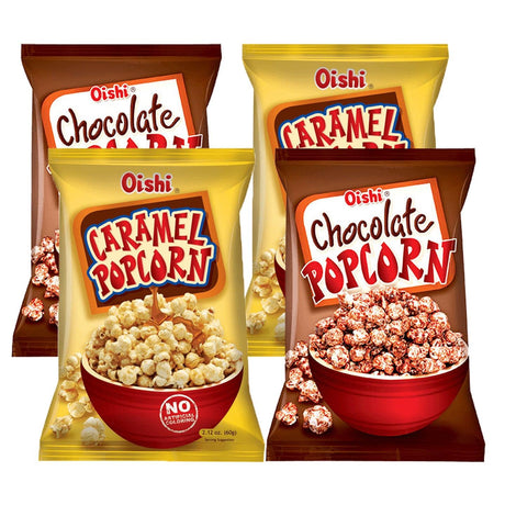 Oishi Pop Corn Caramel & Chocolate - 4 Pcs × 60g (Offer)