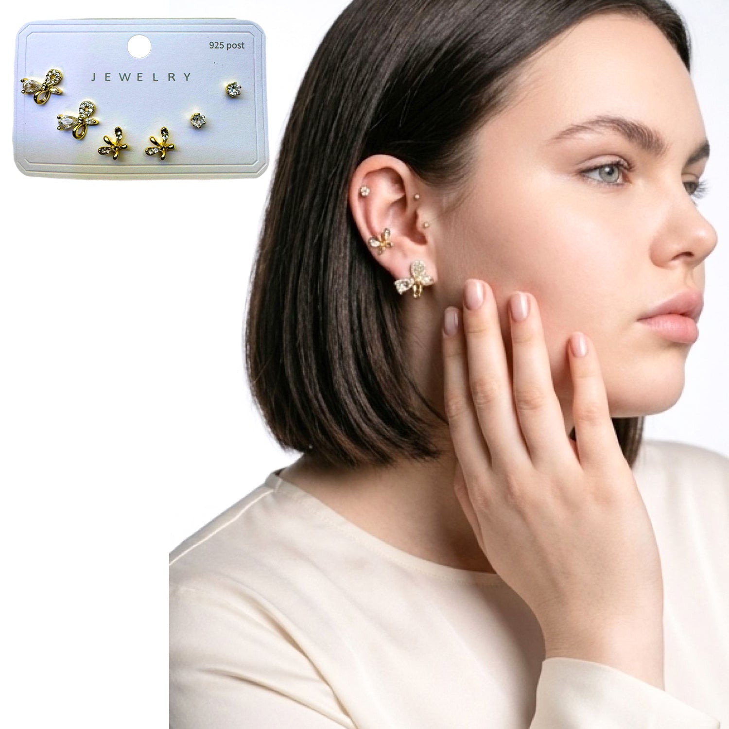 Korean Style Stainless Steel Stud Earrings 3 Pairs - 124