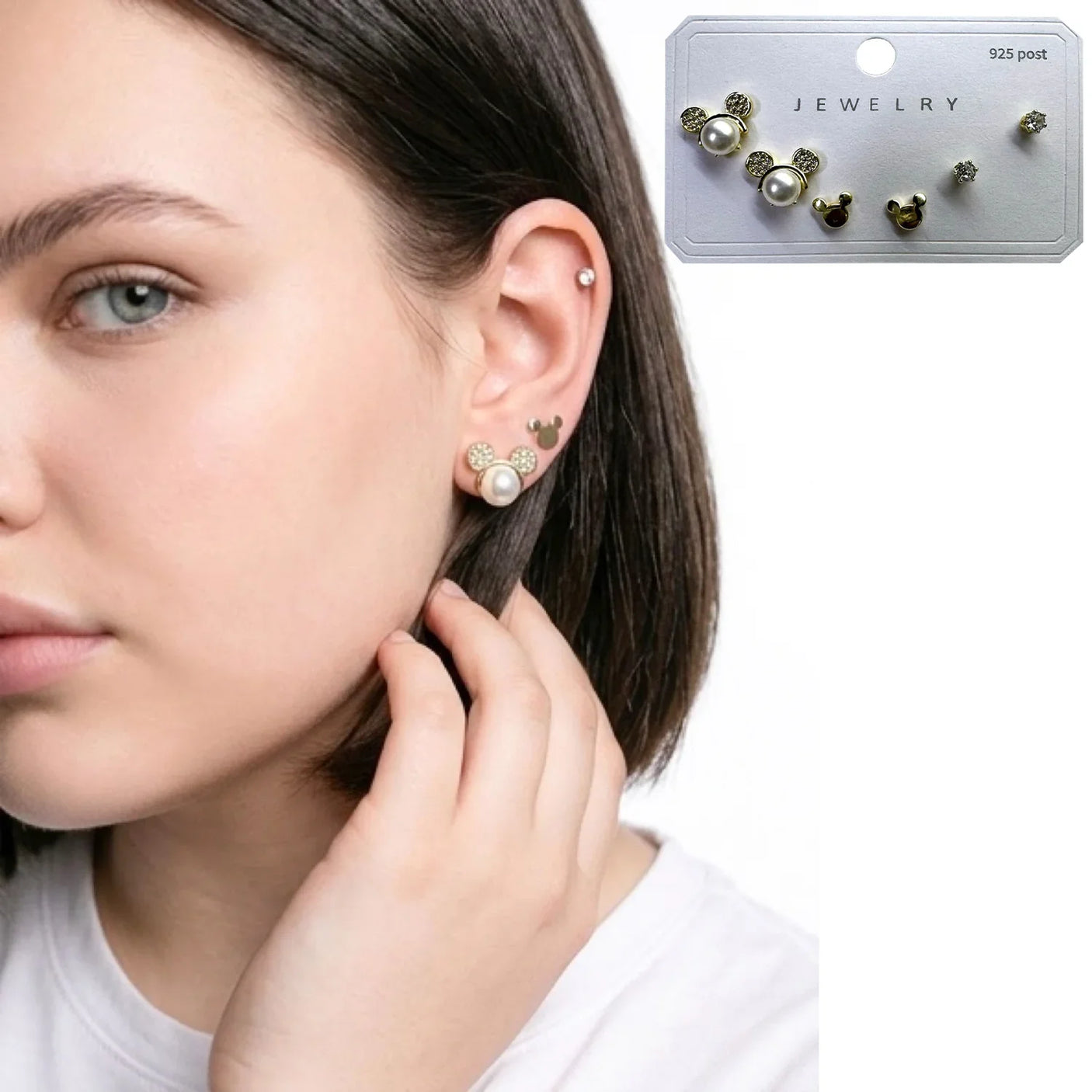 Korean Style Stainless Steel Stud Earrings 3 Pairs - 128