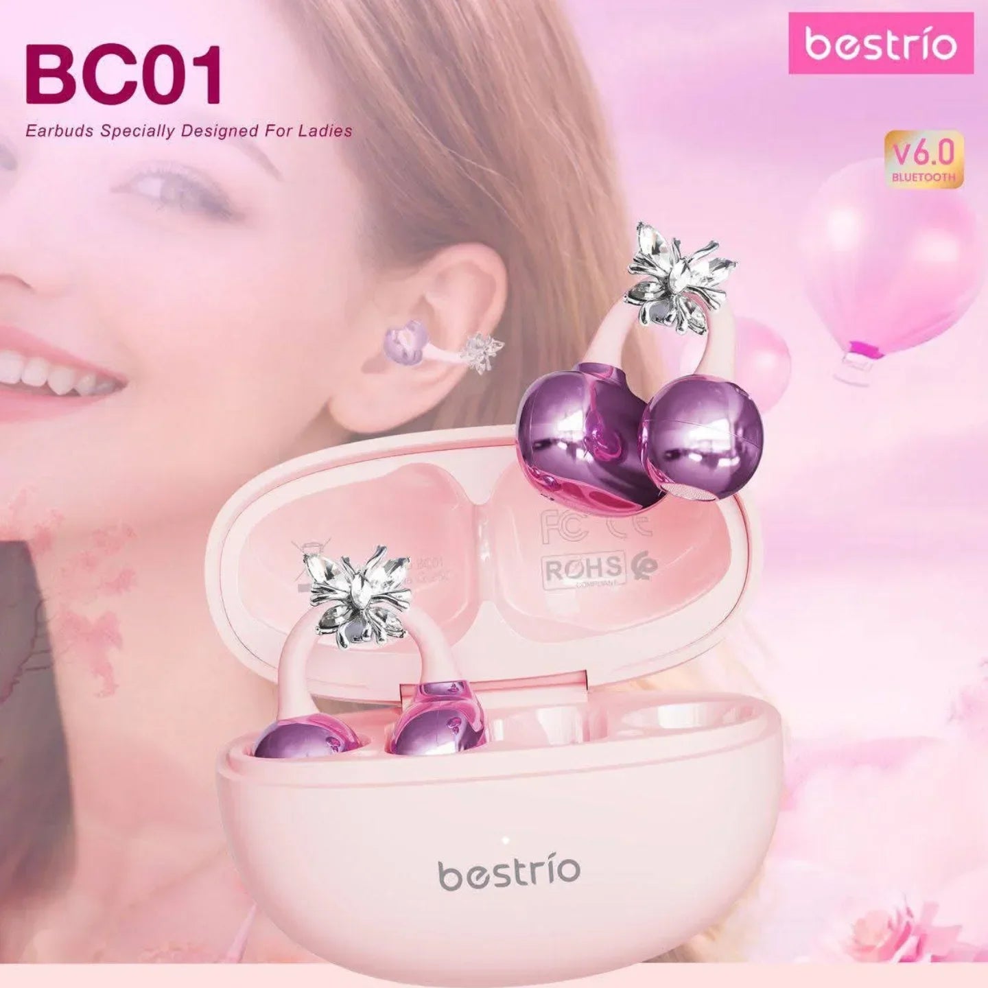 Bestrio Open Wearable Stereo Clip Earbuds - BC01 Pink