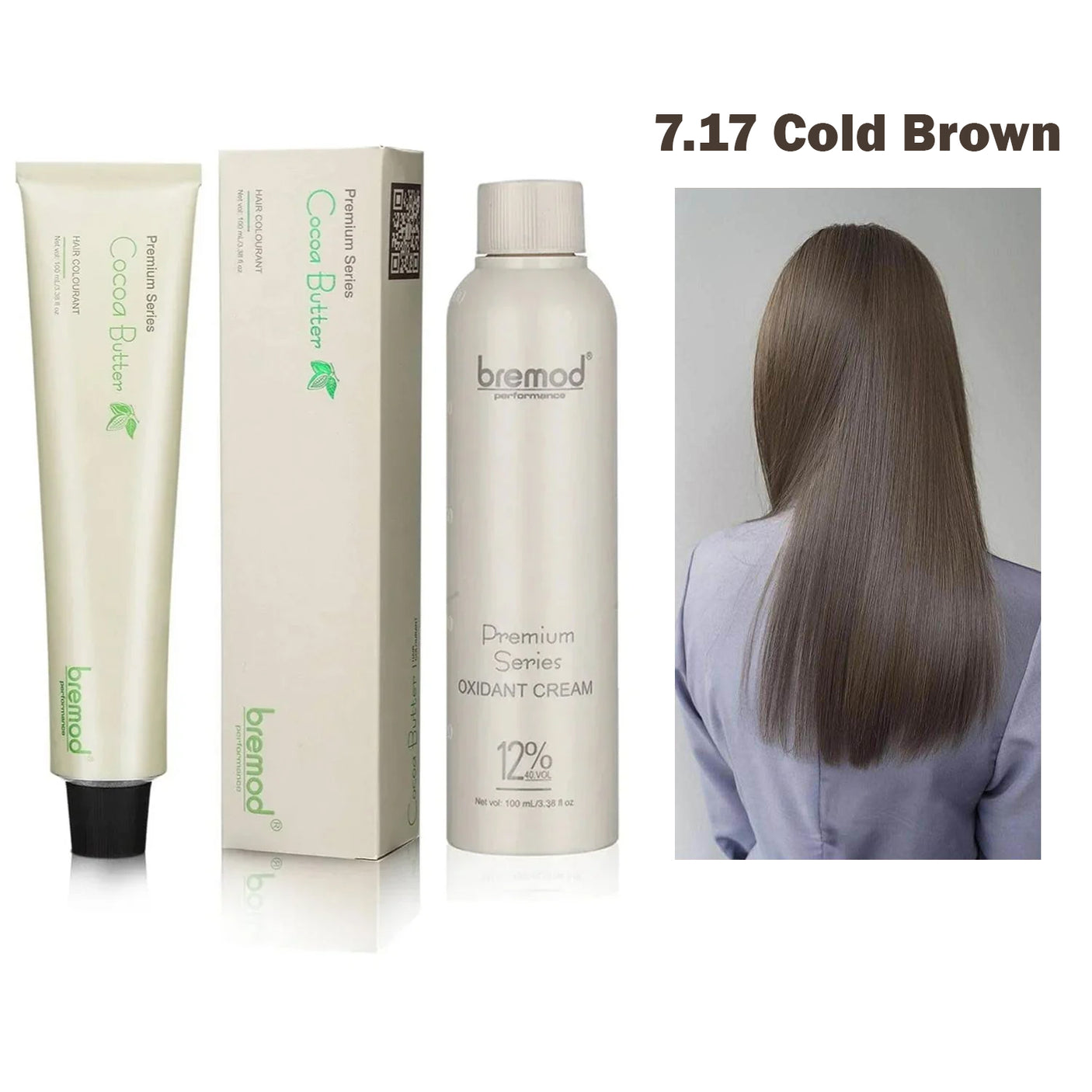 Bremod 7.17 Cold Brown Hair Color + Oxidant Cream - 100ml+100ml