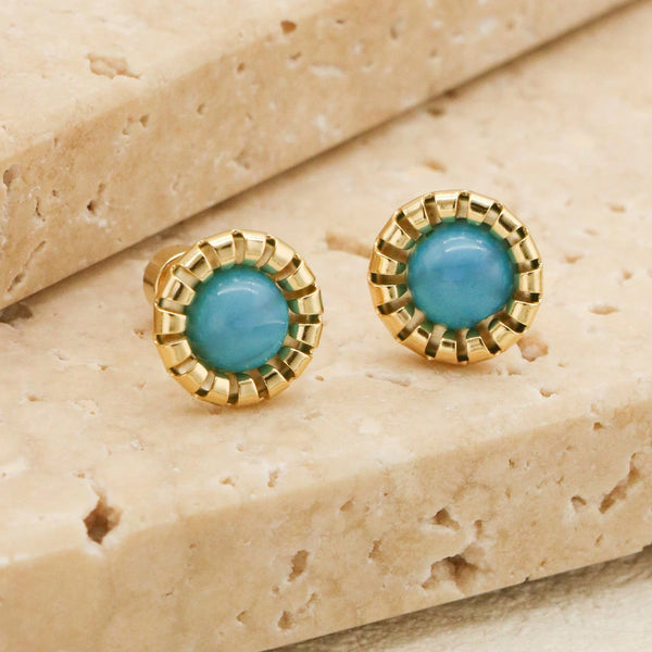 Golden Stainless Steel Stud Earings - 083