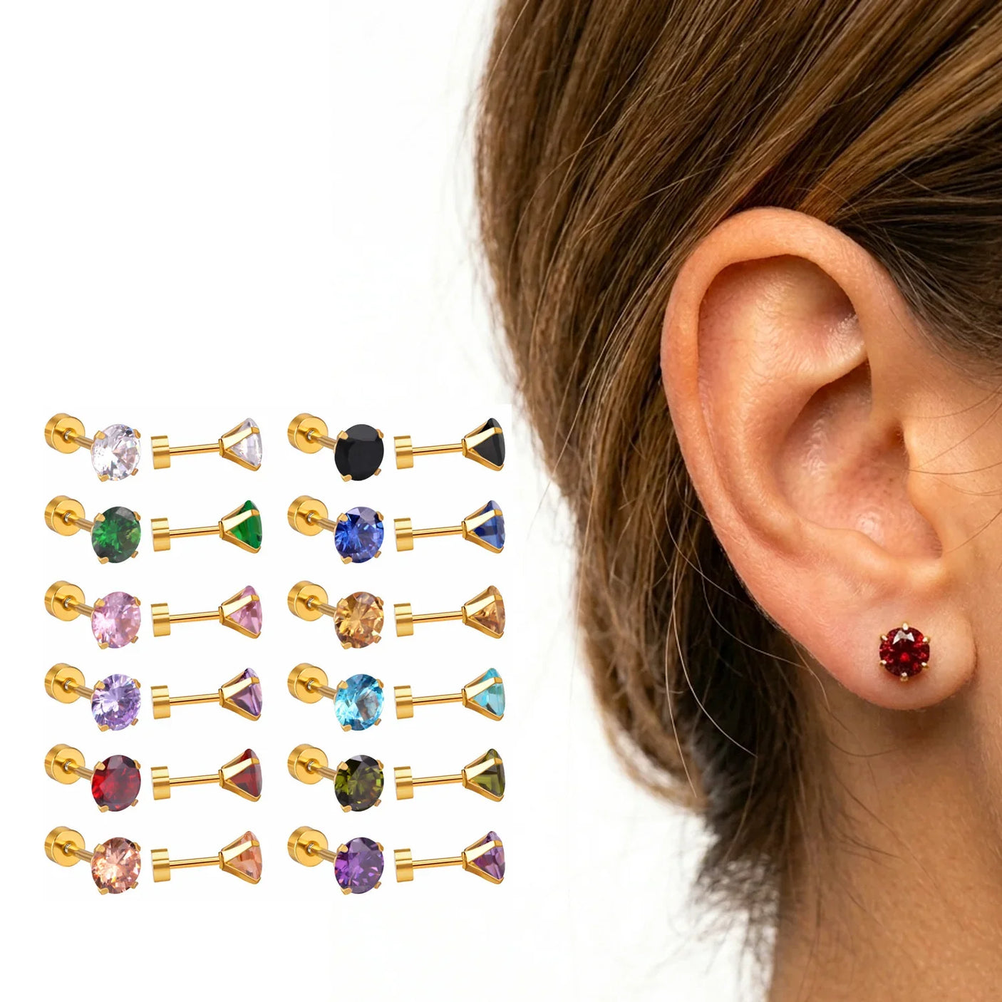 Golden Stainless Steel Shiny Design Stud Earrings - 122