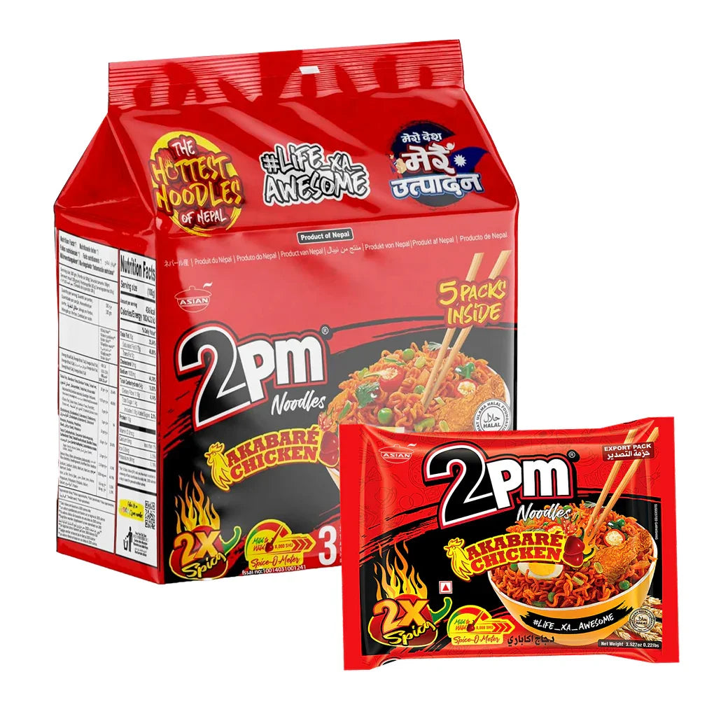 2PM Akabare Chicken Instant Noodles 2X Spicy - 5Pcs × 100g