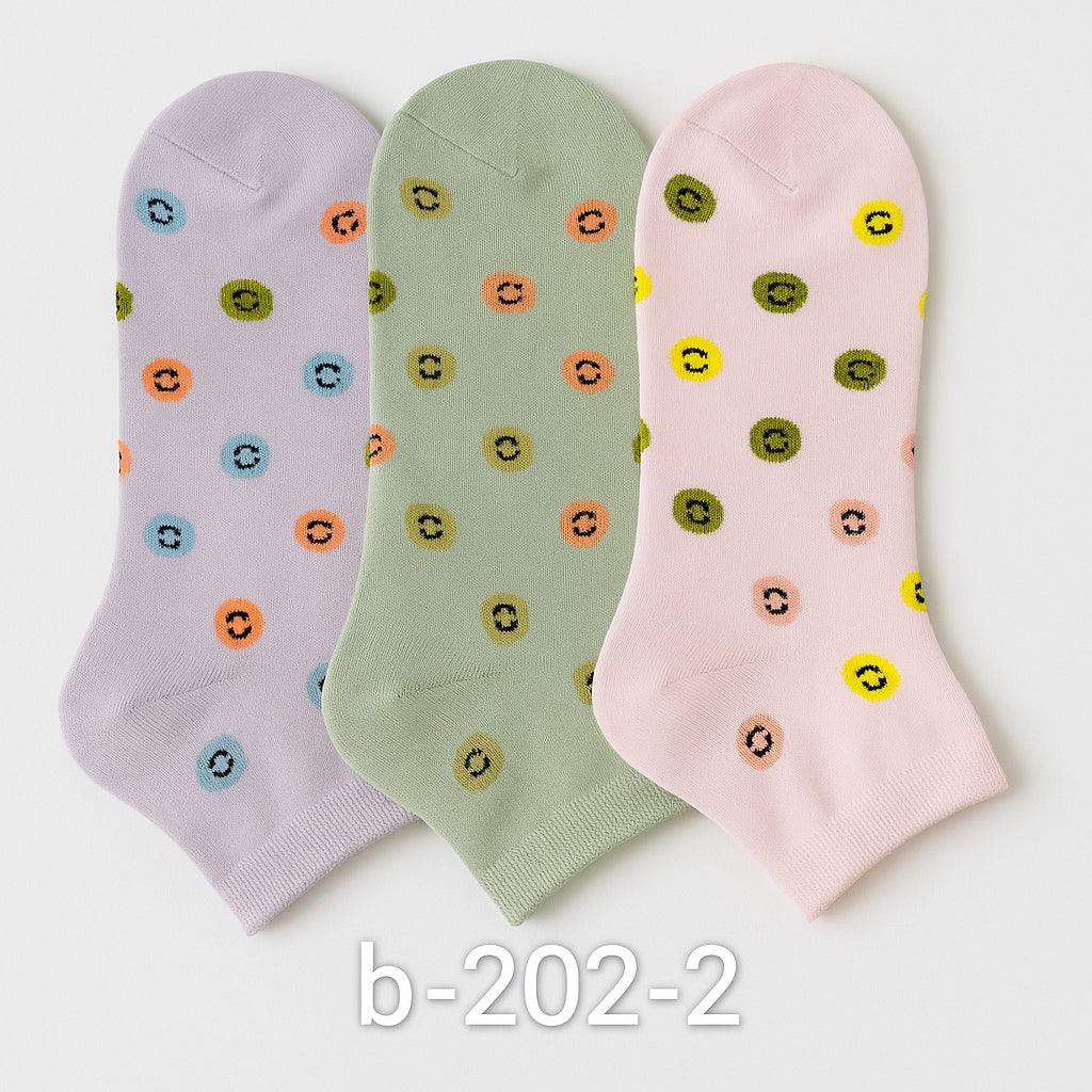 Soft Elastic Ankle Socks - 3 Pairs B-202-2
