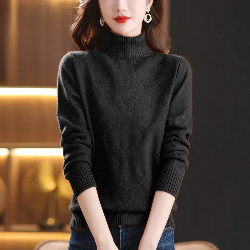 Women's Turtleneck Sweater with Subtle Diamond Knit