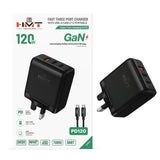 شاحن HMT سريع بثلاثة منافذ بقوة 120 واط - PD120