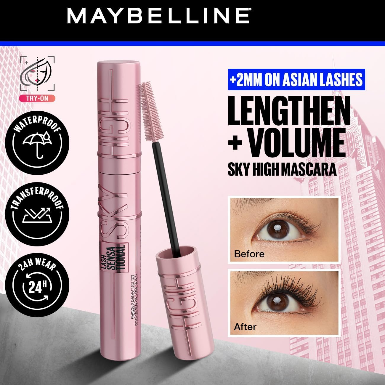 Maybelline Lash Sensational Sky High Mascara 01 Very Black - 7.2ml (Original)