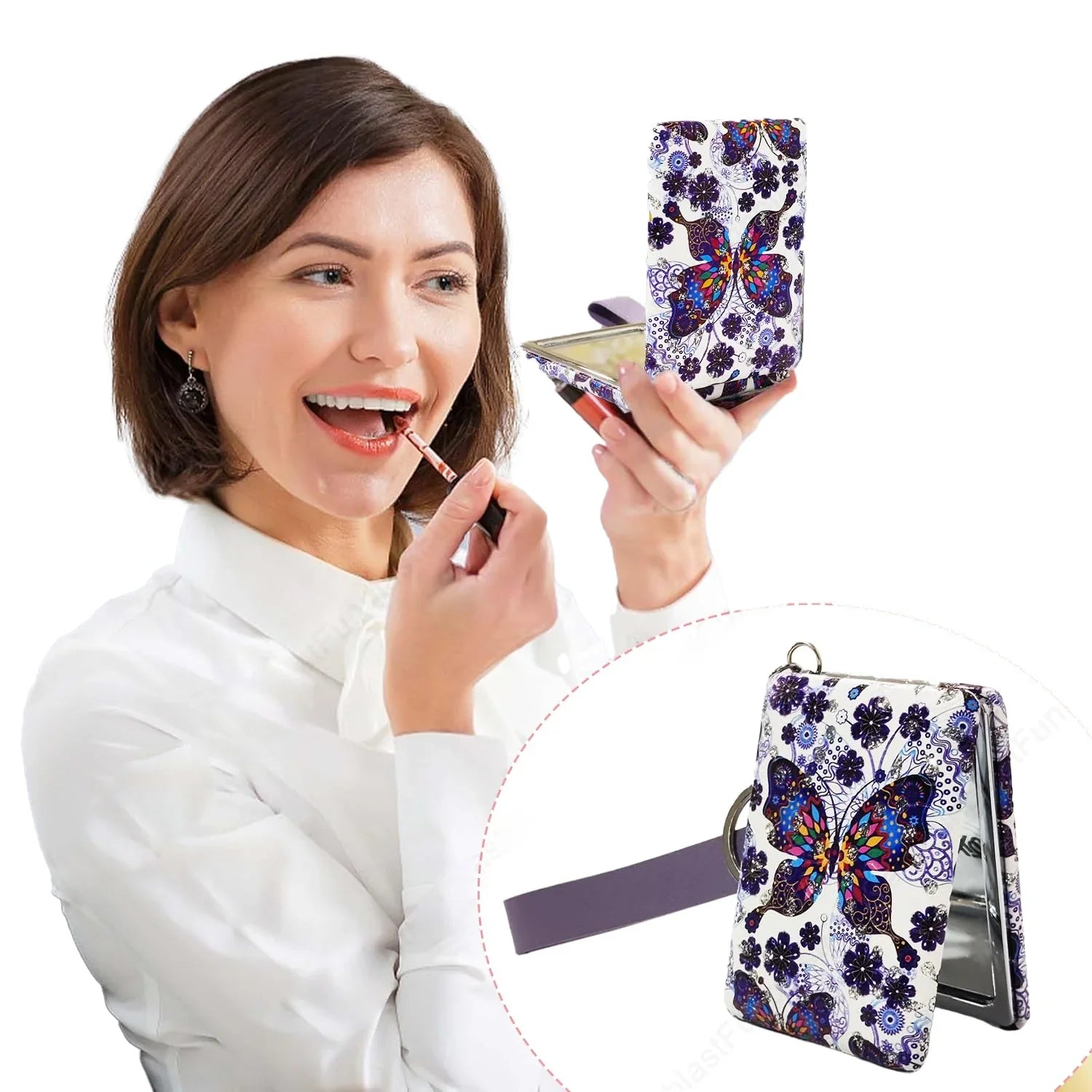 Compact Makeup Mirror With Key Chain - KT049