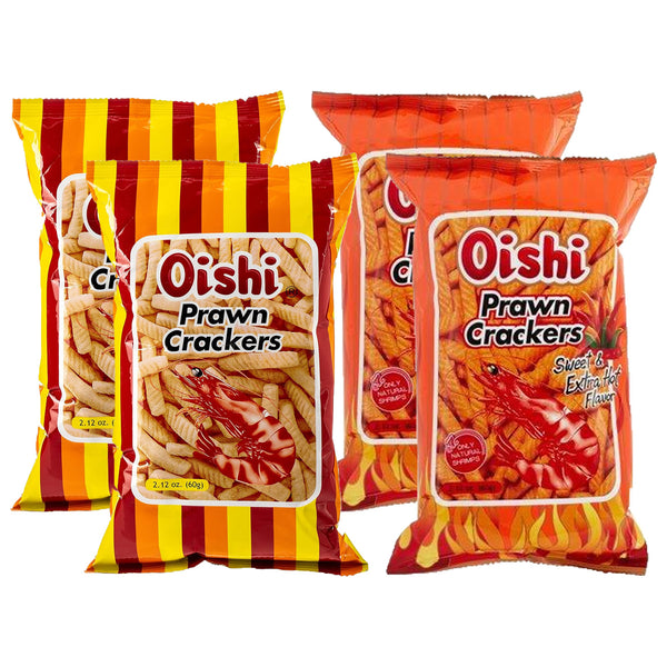 Oishi Prawn Crackers + Sweet & Extra Hot - 4 Pcs × 60g (Offer)