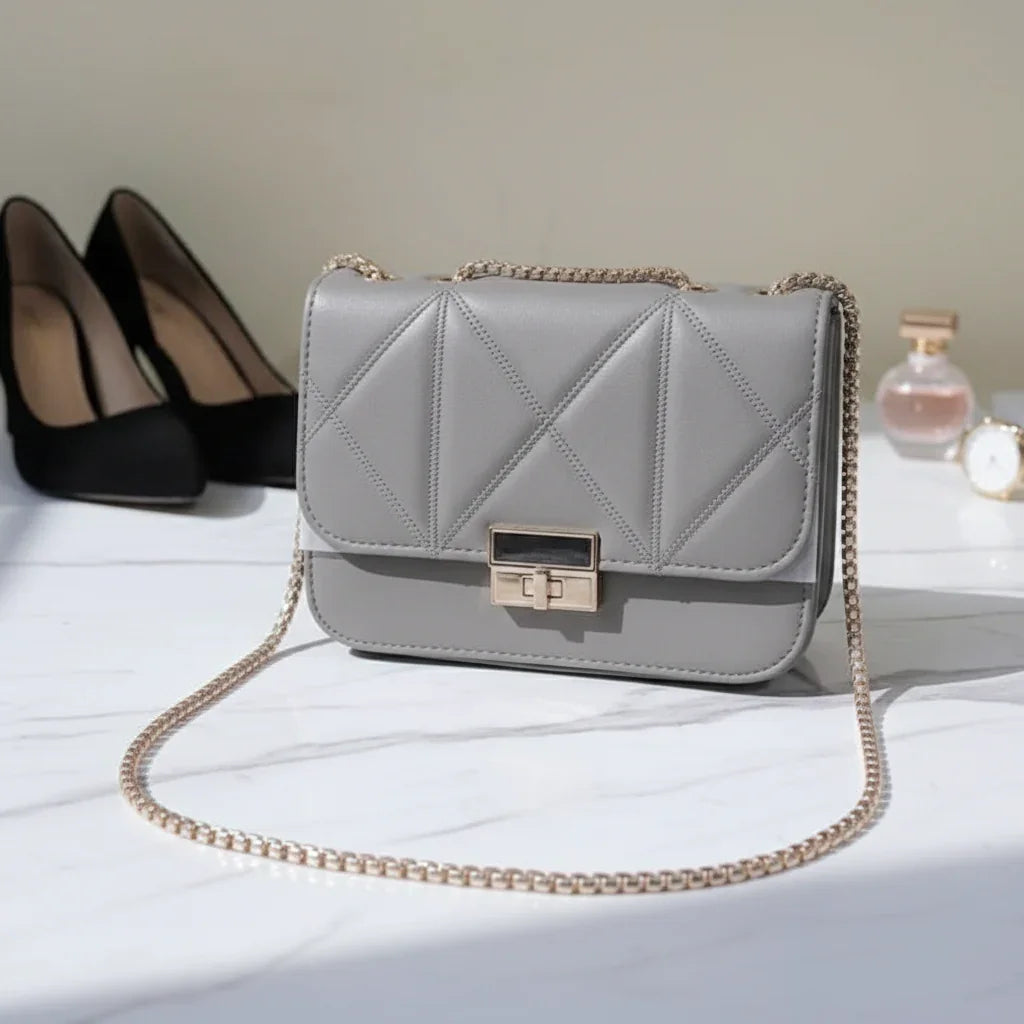 Women's Quilted Crossbody Bag with Gold Chain Strap - B101