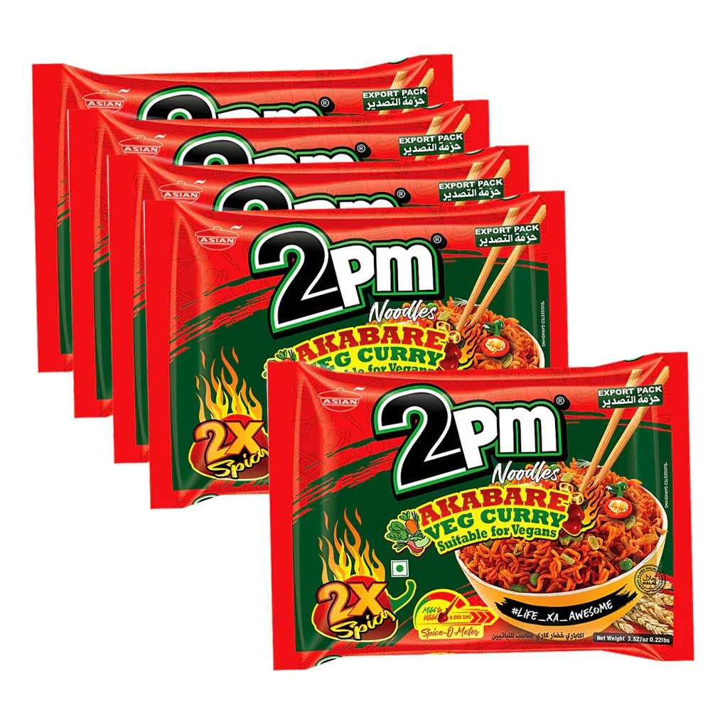 2PM Akabare Veg Curry Instant Noodles 2X Spicy - 5Pcs × 100g