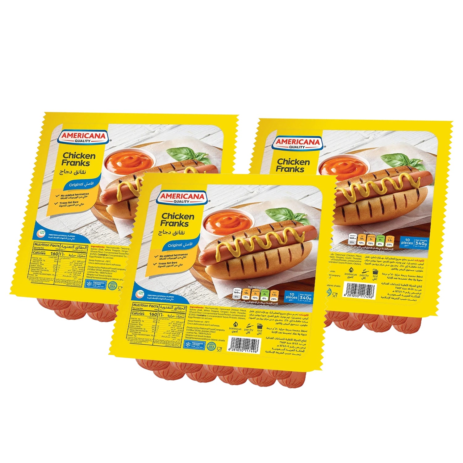 Americana Chicken Franks Original - 340g × 3 Pcs (Frozen)