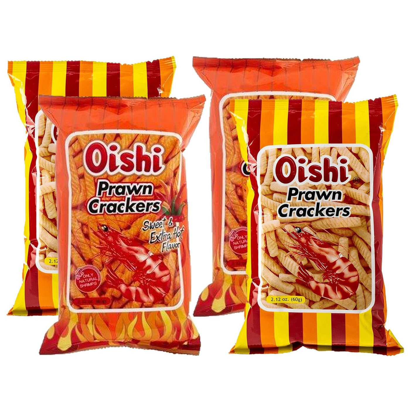 Oishi Prawn Crackers + Sweet & Extra Hot - 4 Pcs × 60g (Offer)