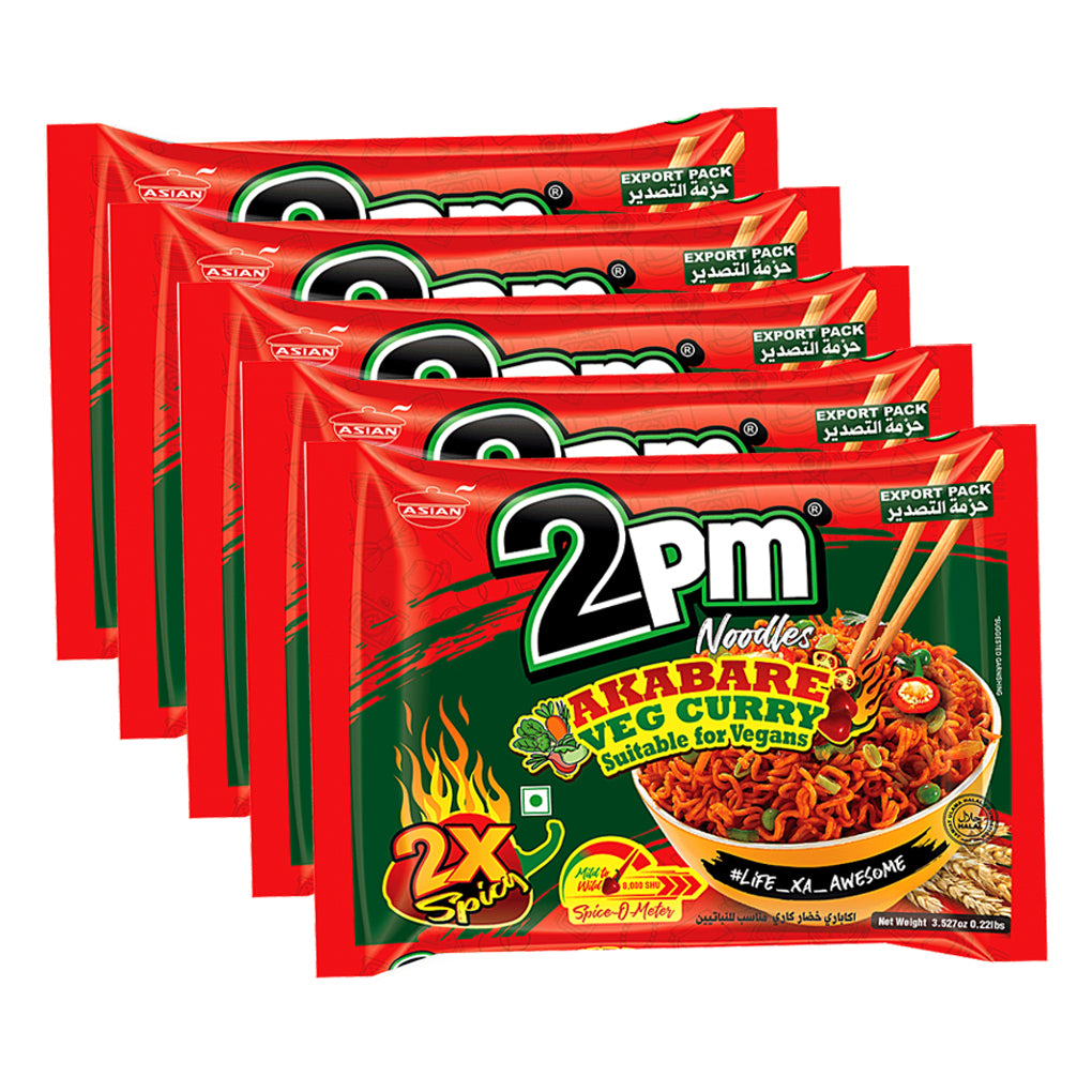 2PM Akabare Veg Curry Instant Noodles 2X Spicy - 5Pcs × 100g