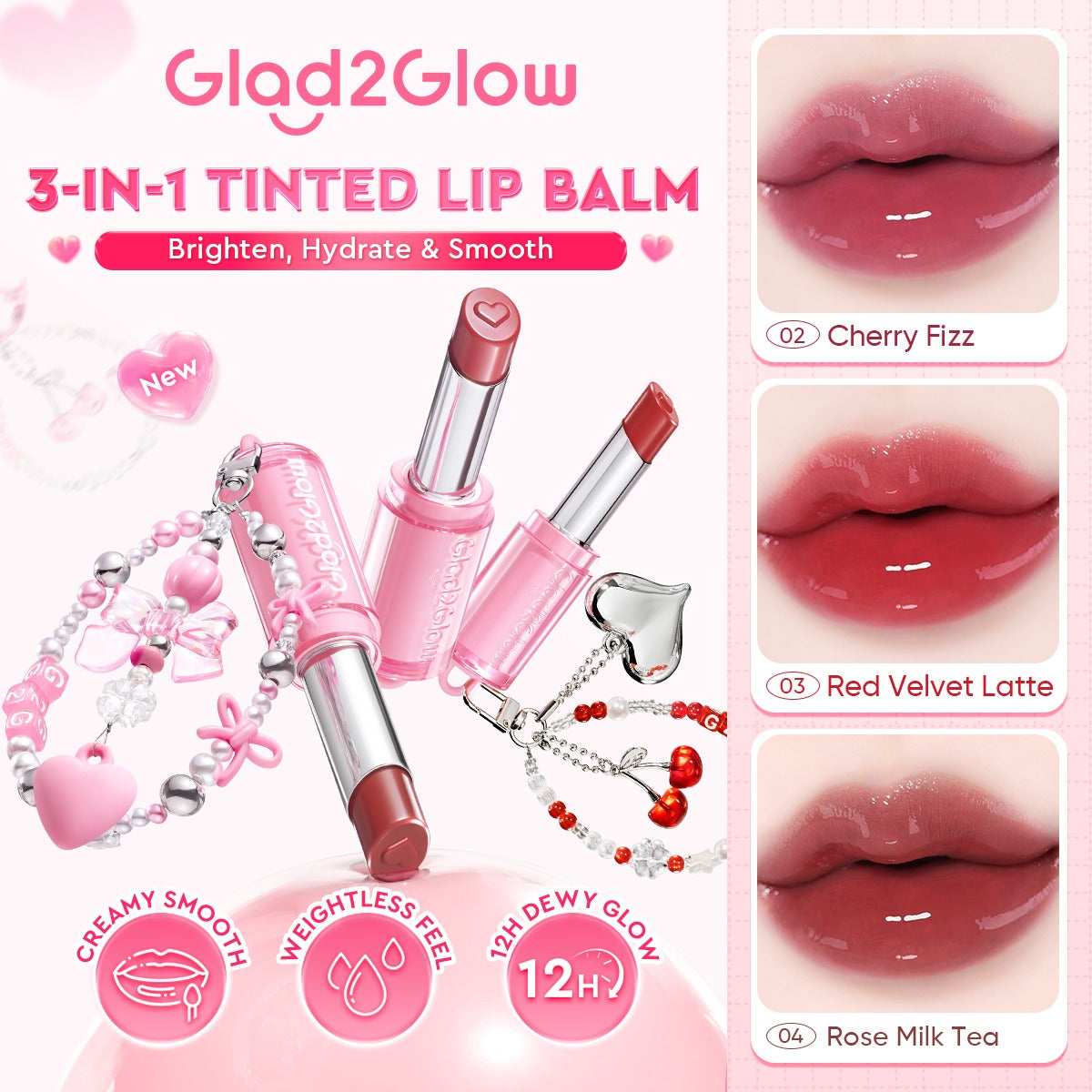 بلسم شفاه مرطب وملوّن يمنح الشفاه مظهراً متألقاً من Glad2Glow - 3 جم