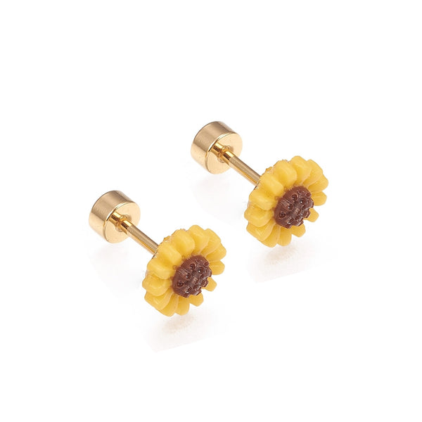 Golden Stainless Steel Stud Earings - 082