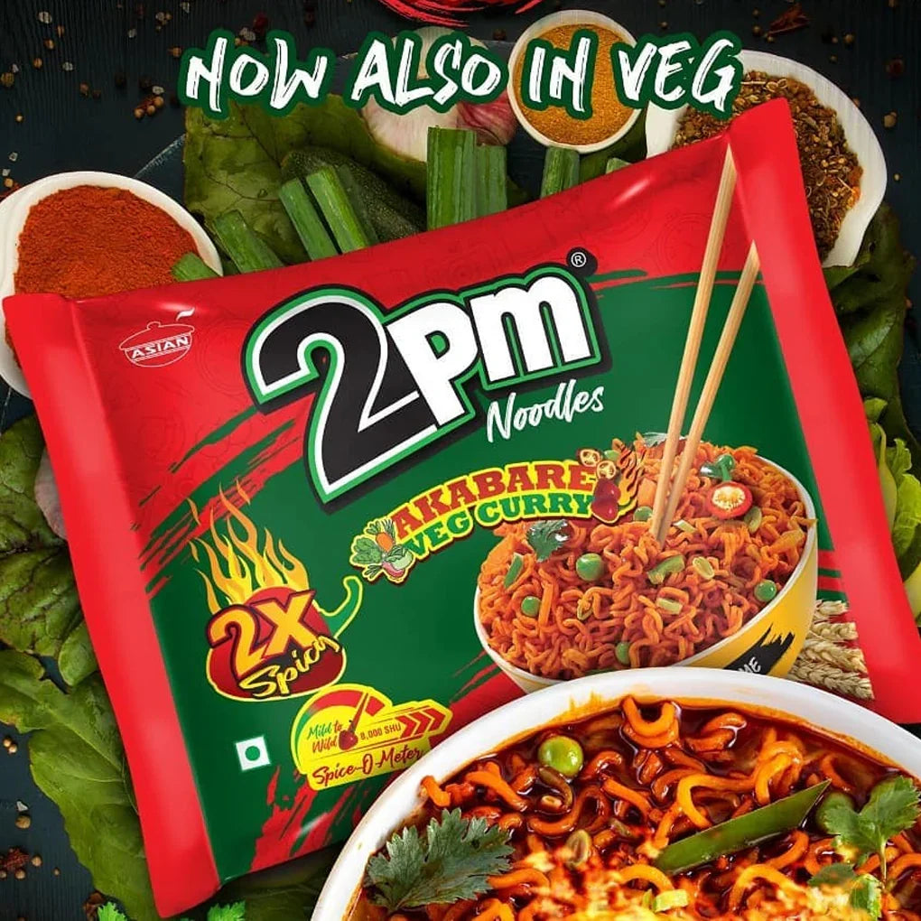 2PM Akabare Veg Curry Instant Noodles 2X Spicy - 5Pcs × 100g