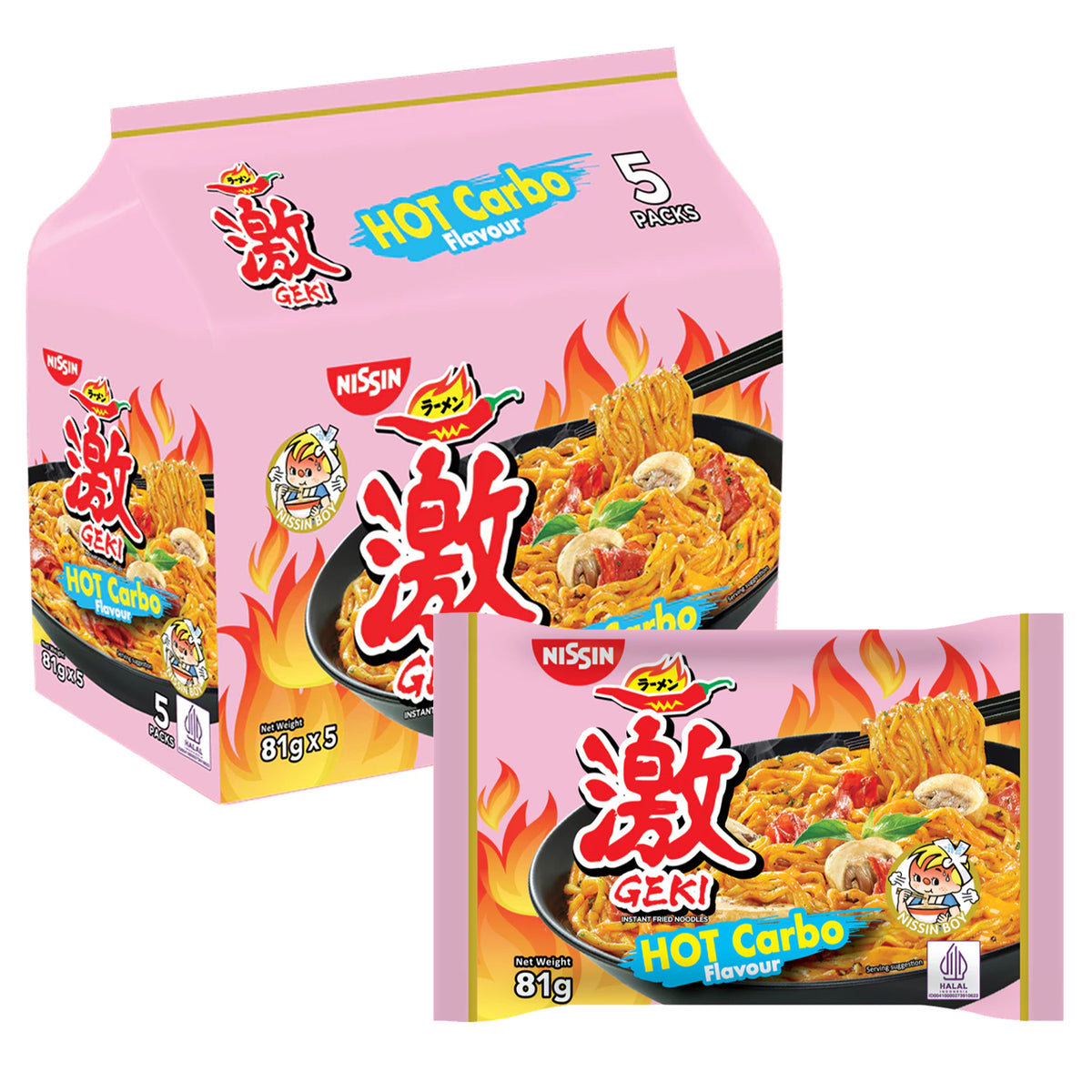Nissin Geki Hot Carbo Flavour Instant Noodles - 81g × 5Pcs