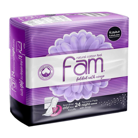 Fam Natural Cotton Feel Folded With Wings Maxi Thick Pads - 24s