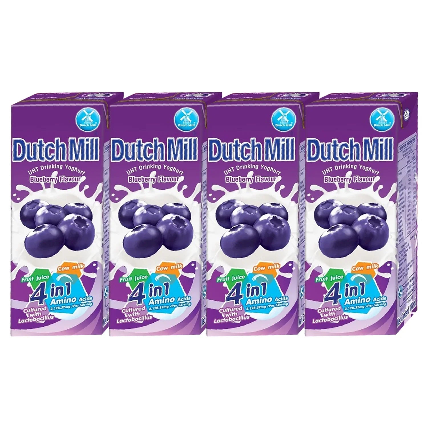Dutch Mill Yoghurt Drink Blueberry Flavour - 180ml × 4 Pcs