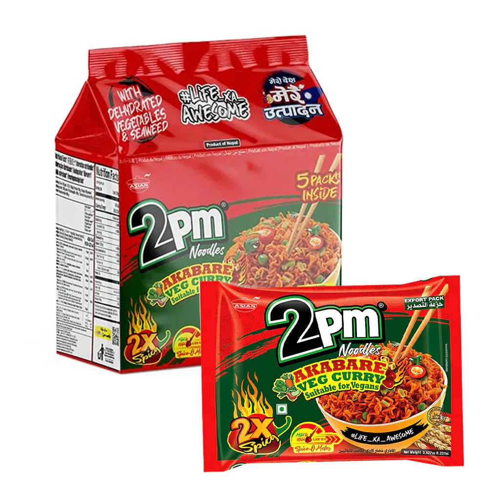 2PM Akabare Veg Curry Instant Noodles 2X Spicy - 5Pcs × 100g