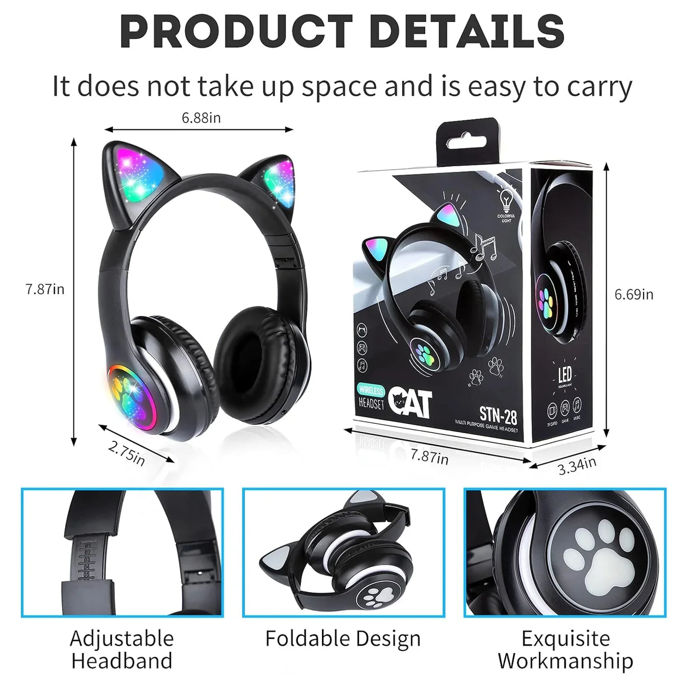 RGB Glow Lights Cat Ear Wireless Headphone STN-28