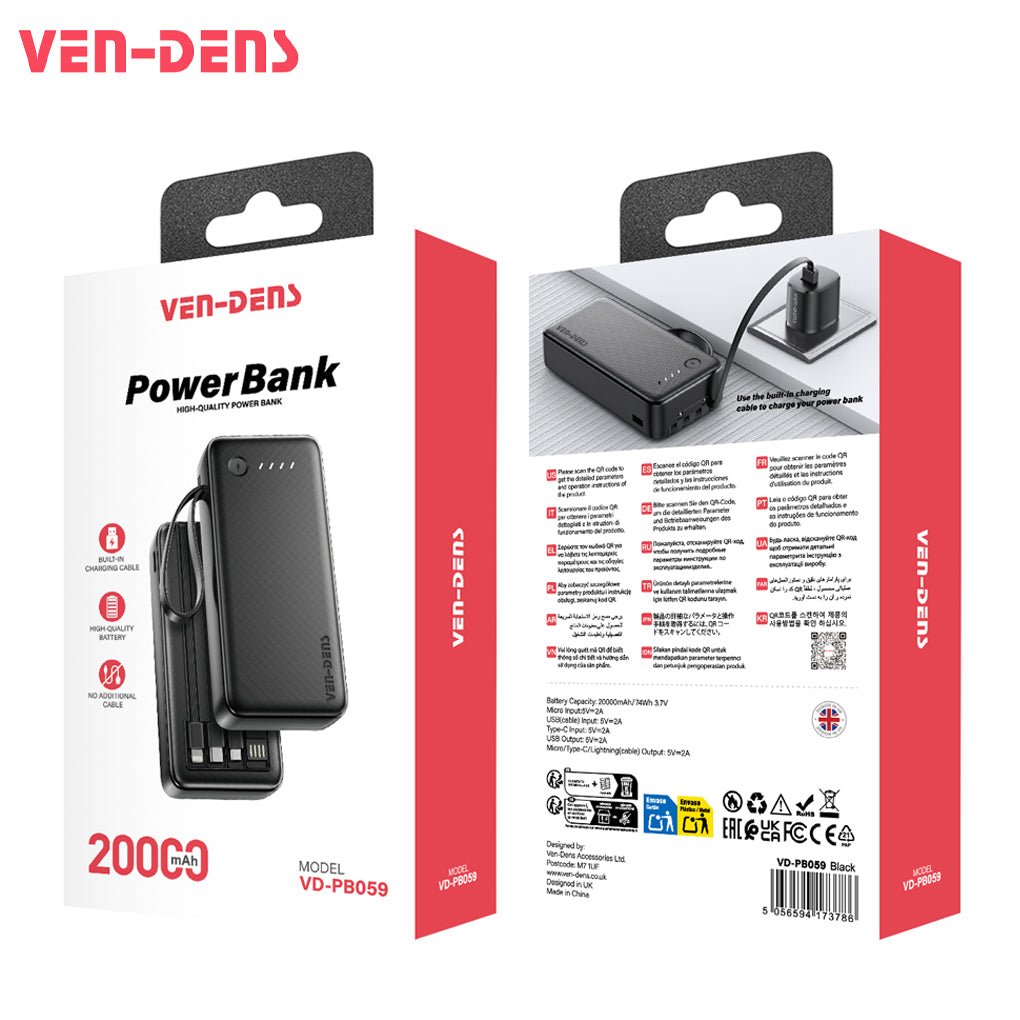 VEN-DENS 3 in 1 Power Bank 20000mAh VD-PB059