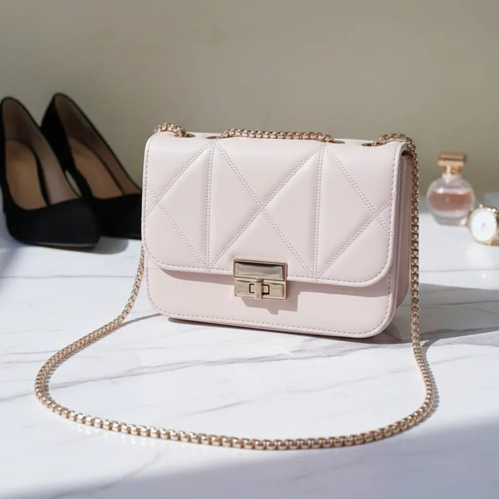 Women's Quilted Crossbody Bag with Gold Chain Strap - B101