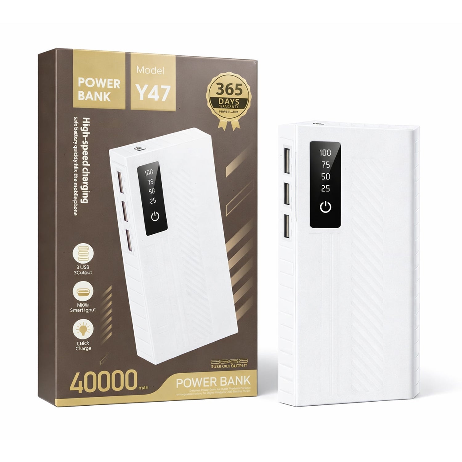 Large Capacity 3 USB Output 40000mAh Power Bank - Y47