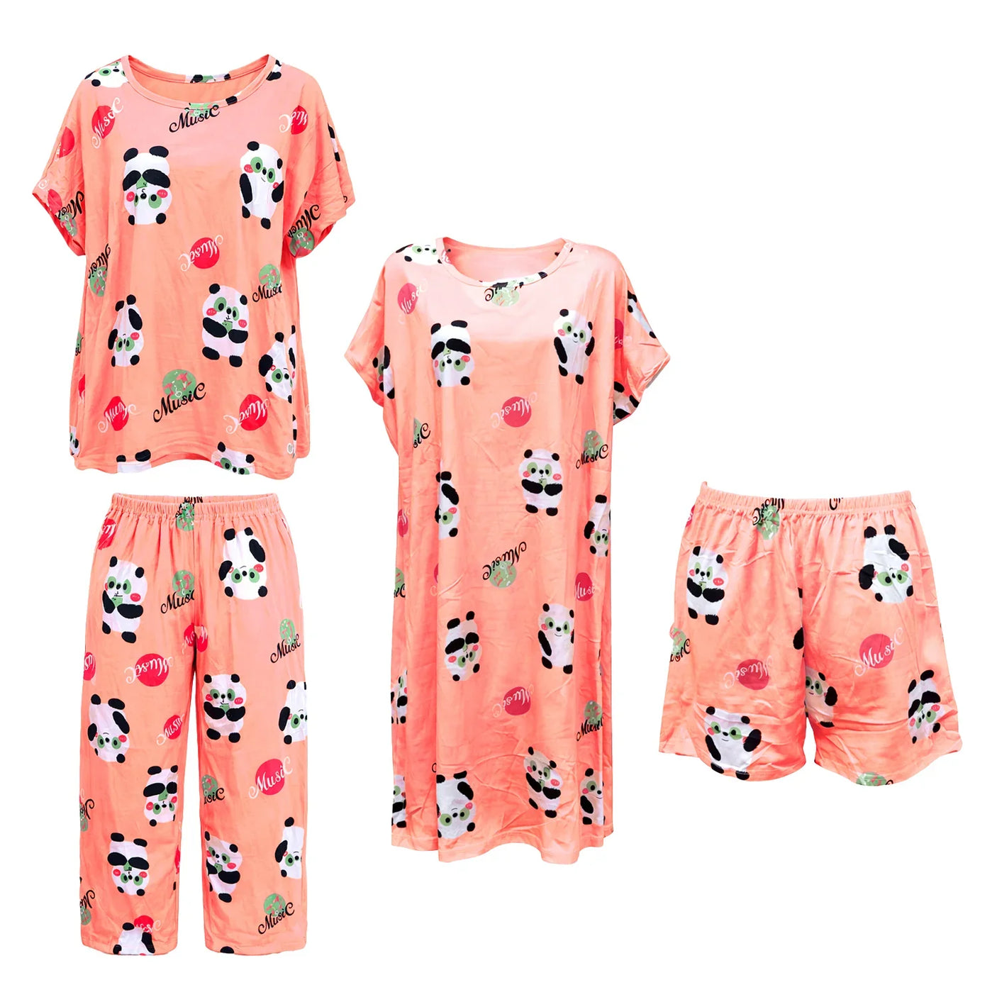 Women's Korean Fashion Pajamas 4 Pcs Set A-08