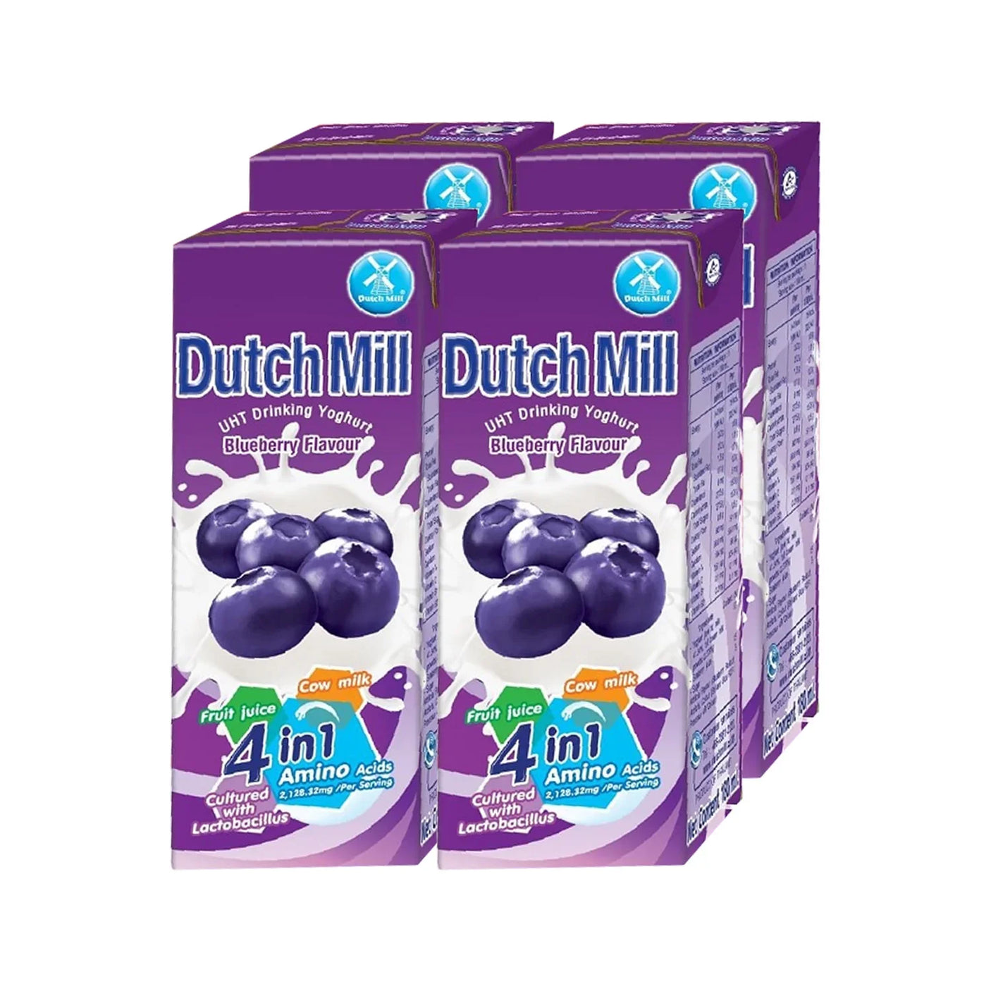 Dutch Mill Yoghurt Drink Blueberry Flavour - 180ml × 4 Pcs
