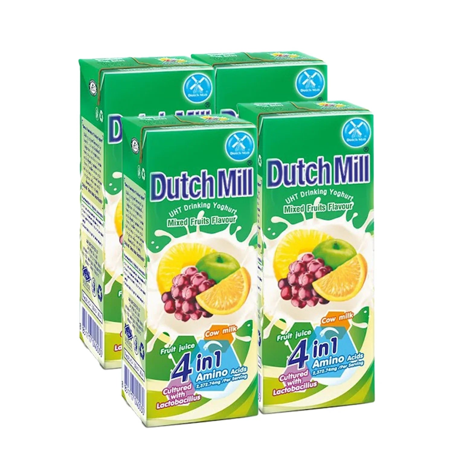 Dutch Mill Yoghurt Drink Mixed Fruit Flavour - 180ml × 4 Pcs