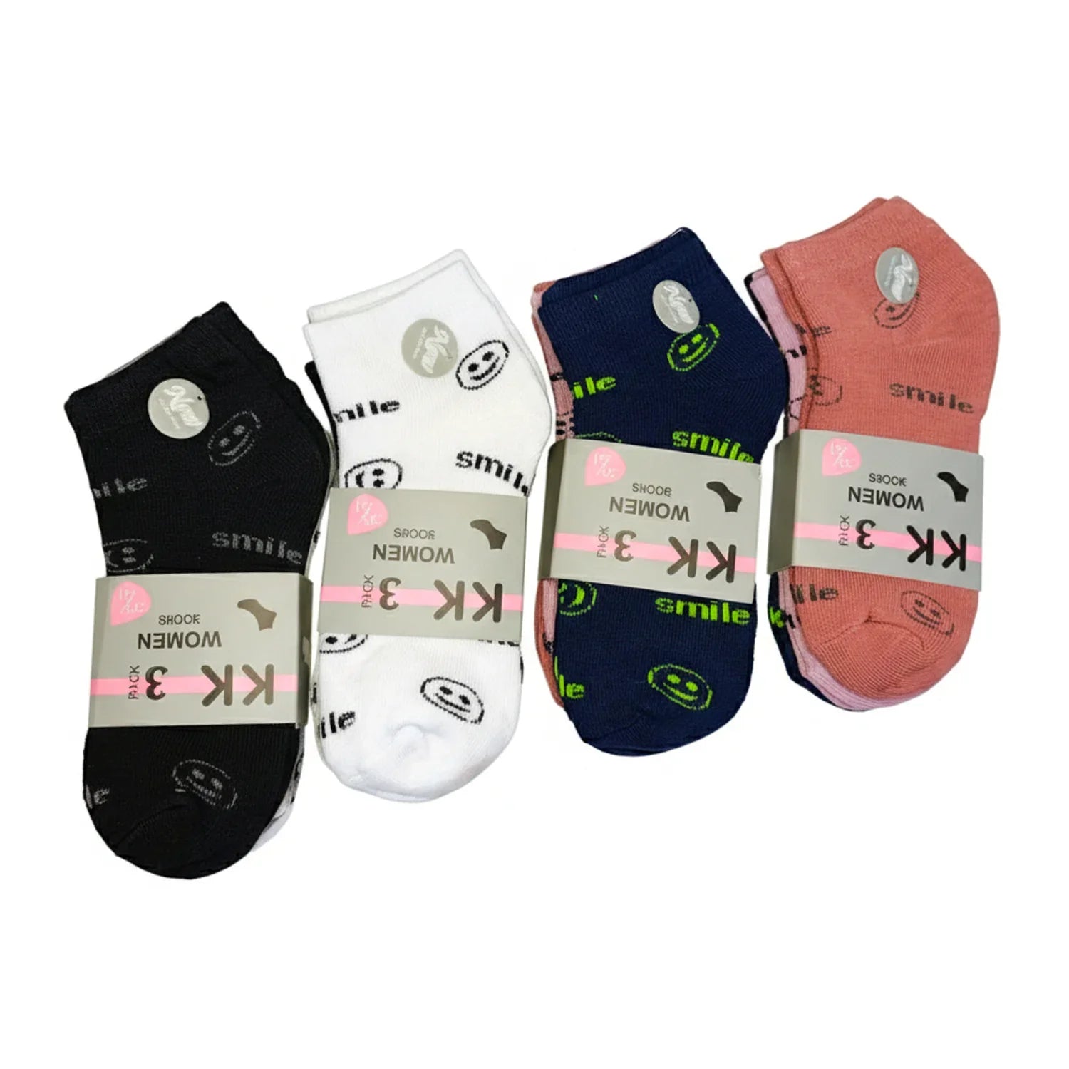 Smile Soft Elastic Ankle Socks - 3 Pairs (D-151-2)