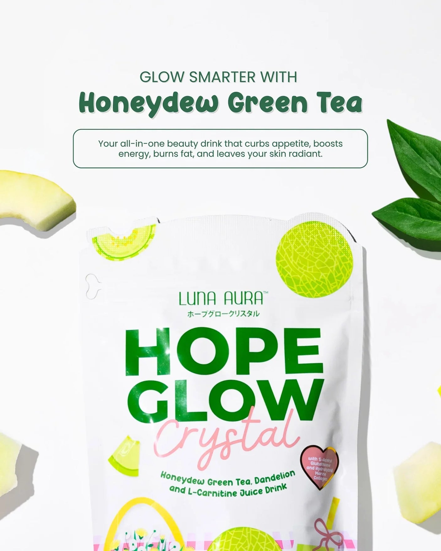 Luna Aura Hope Glow Crystal Honeydew Green Tea - 10 Sachets x 18g