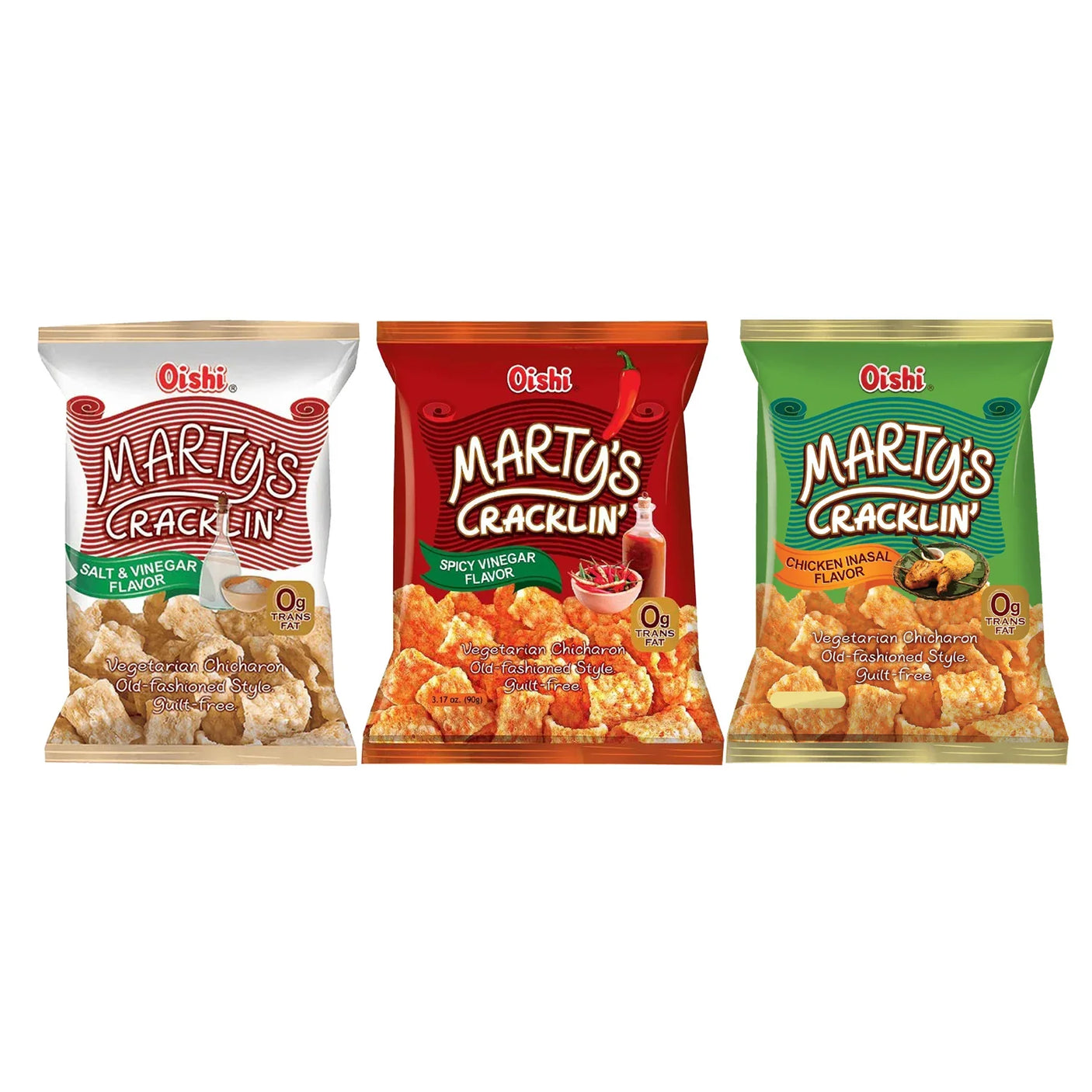 Oishi Variety Pack - 90g×3Pcs (Salt & Vinegar, Chicken Inasal, Spicy Vinegar)
