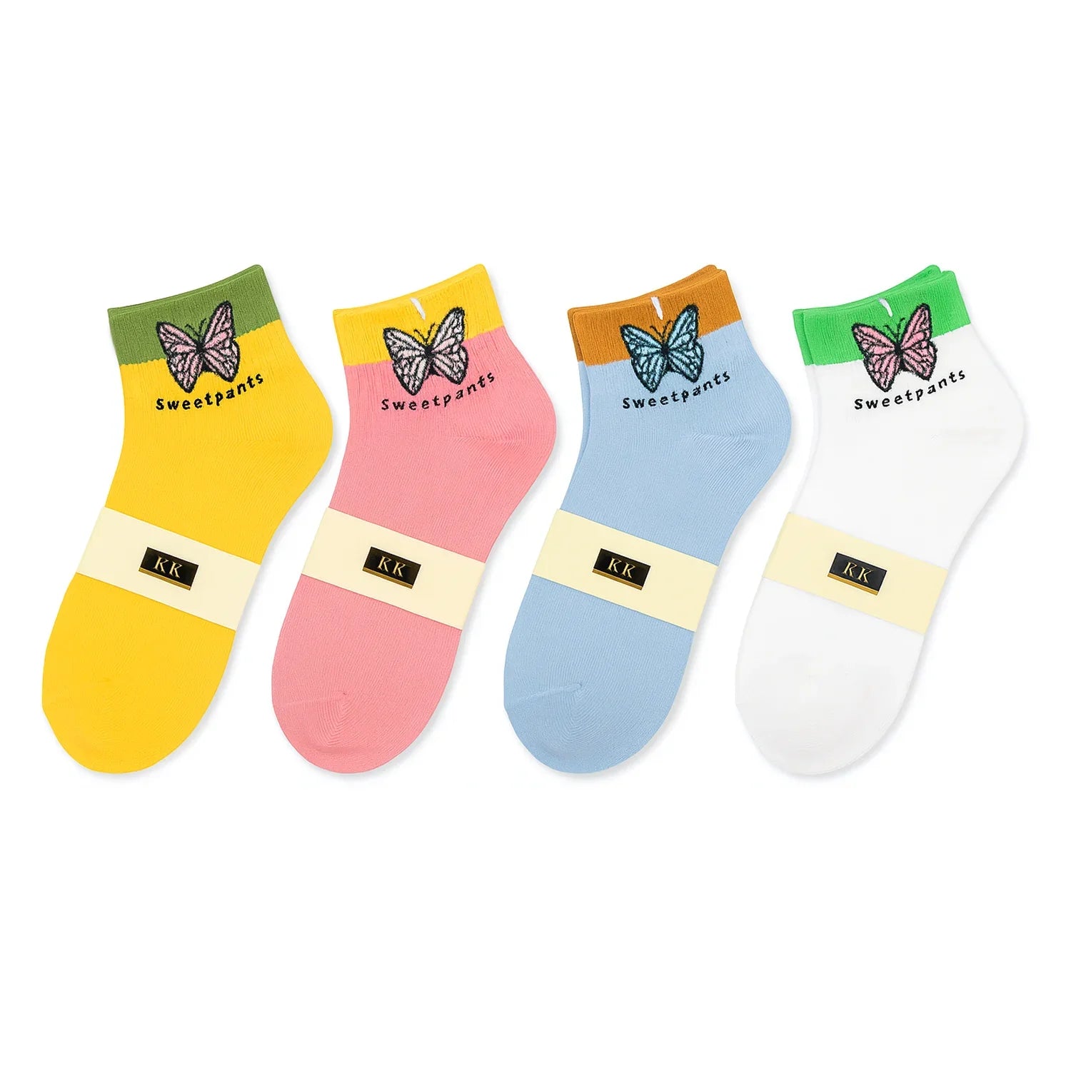 Multicolored Butterfly Embroidered Ankle Socks - 3 Pairs