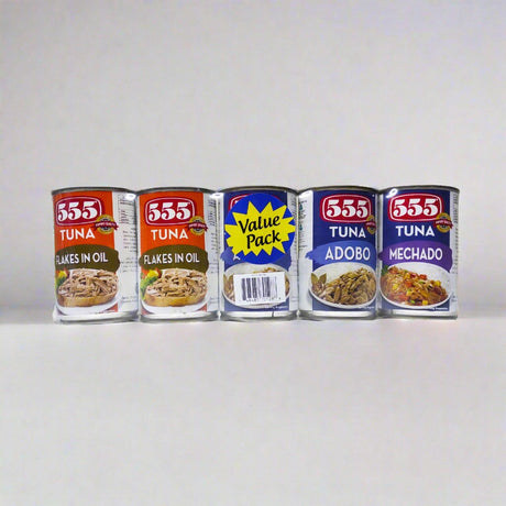 555 Tuna 2 Flakes in Oil  2 Adobo 1 Mechado 155gm Value Pack