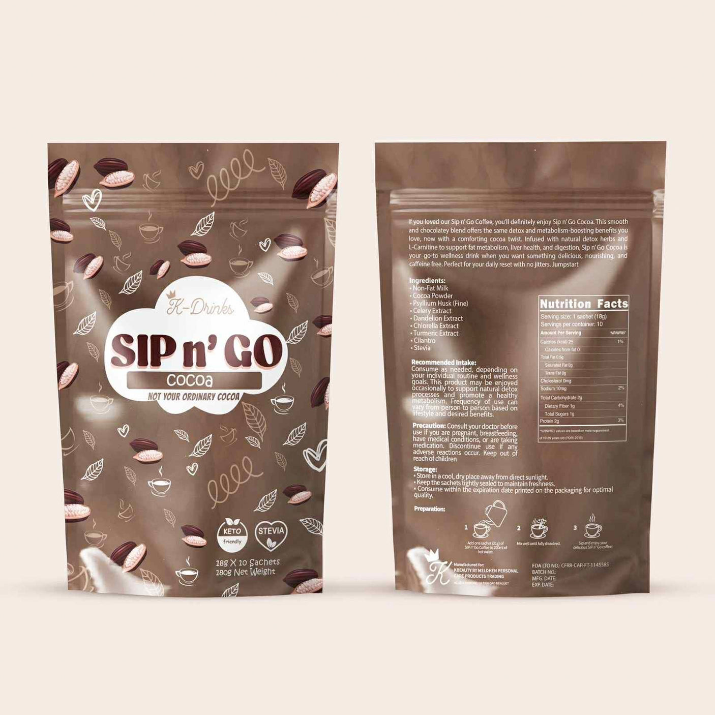 K-Drinks Sip n' Go Cocoa - 10s × 21g (210g)