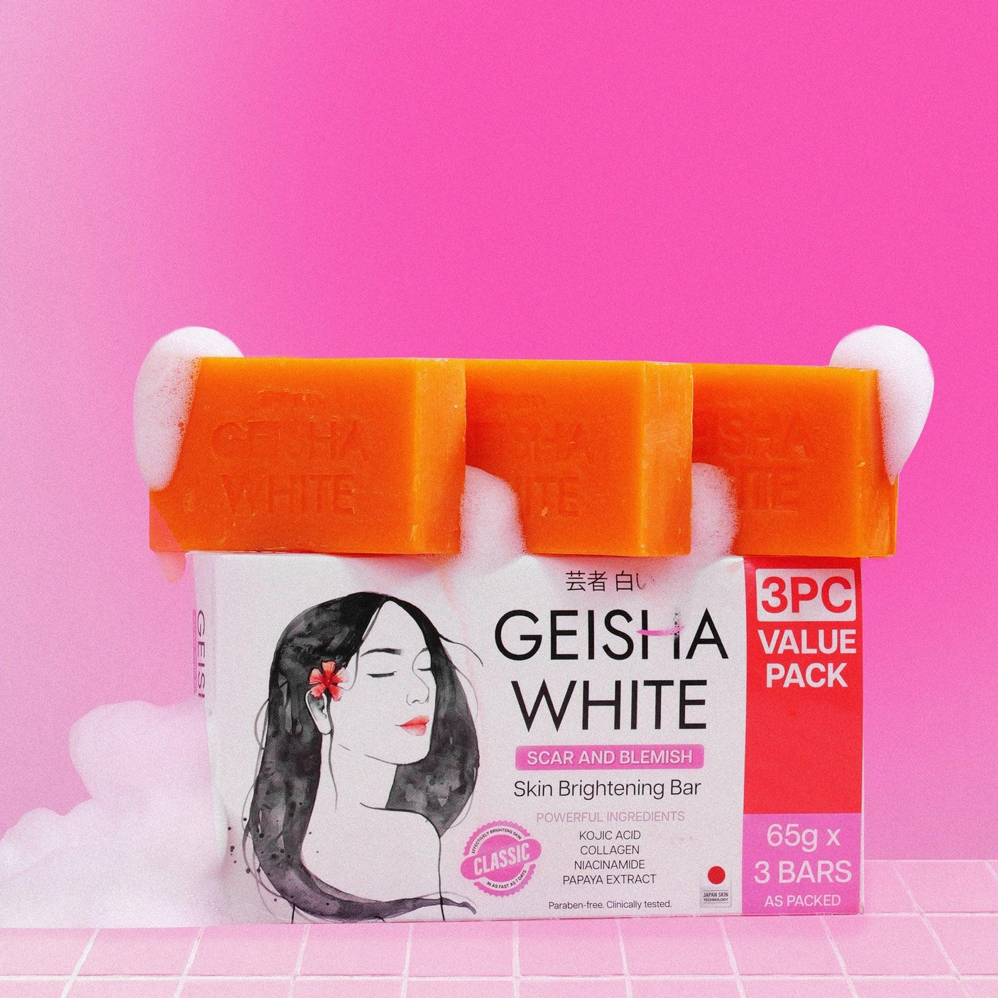Geisha Soap White Classic Skin Brightening Bar - 65g x 3Pcs