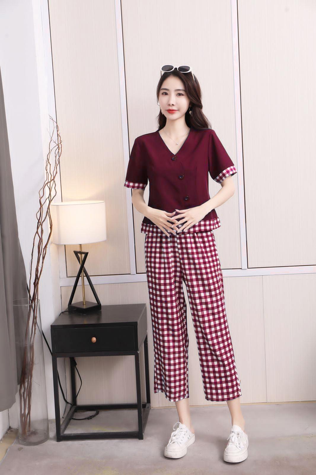طقم بيجامات نسائية كاجوال على الطراز الكوري مكون من قطعتين - 9037#