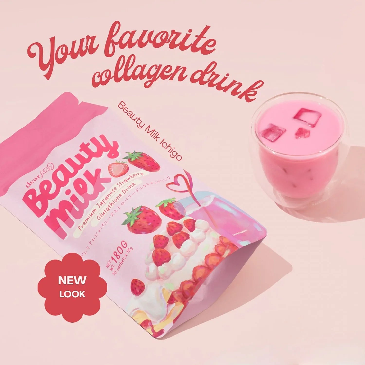 Dear Face Beauty Milk Premium Japanese Strawberry Drink - 180g