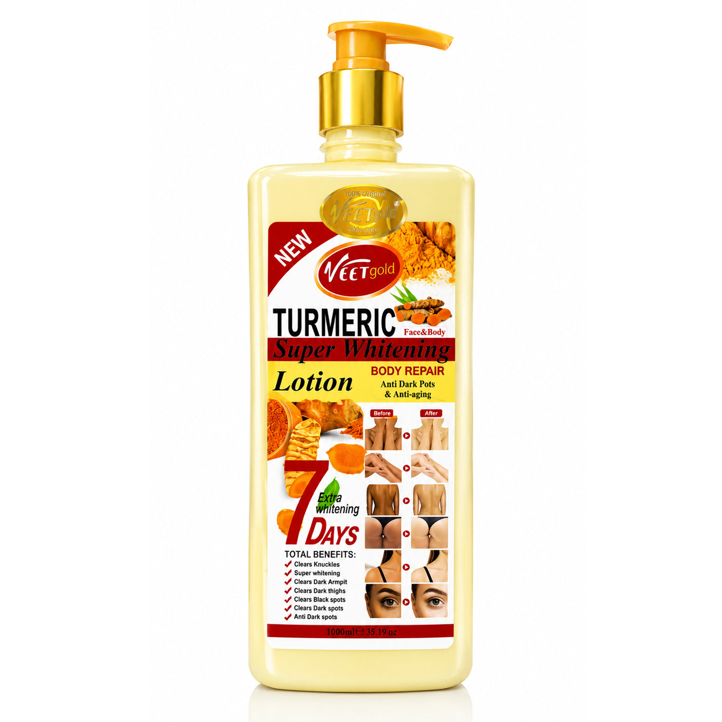 Veet Gold Turmeric Super Brightening Face & Body Lotion - 1000ml