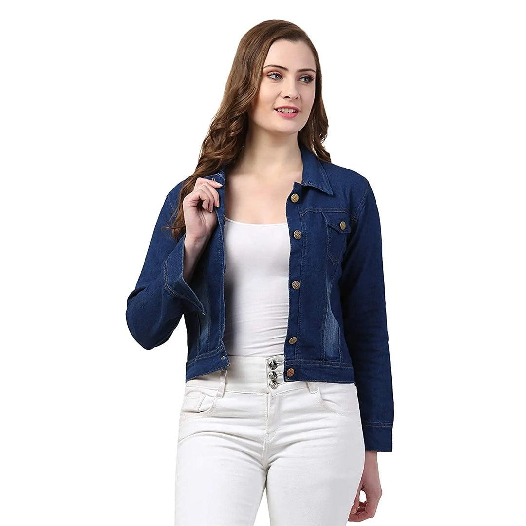 جاكيت جينز أزرق سادة للنساء B-9593# 
